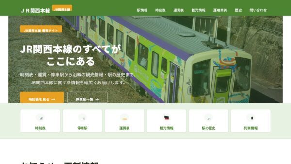 JR関西本線ガイドのトップページ スクリーンショット